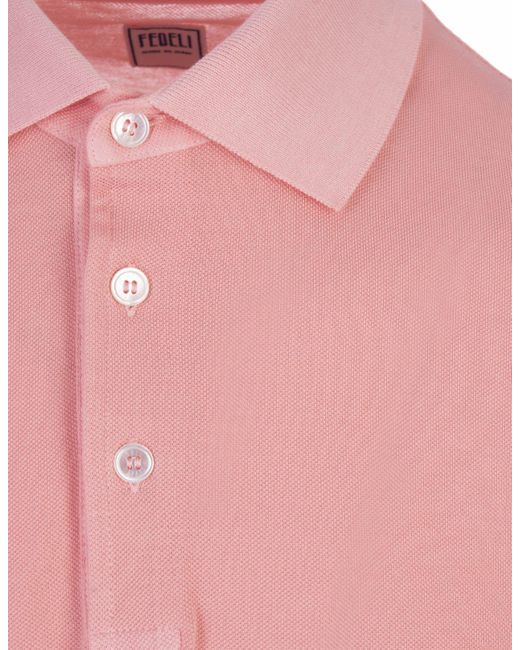 Fedeli Pink Cotton Pique Polo Shirt for men