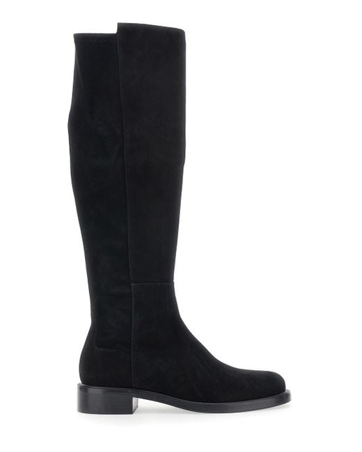 Stuart Weitzman Black Knee-High Boots With Low Block Heel