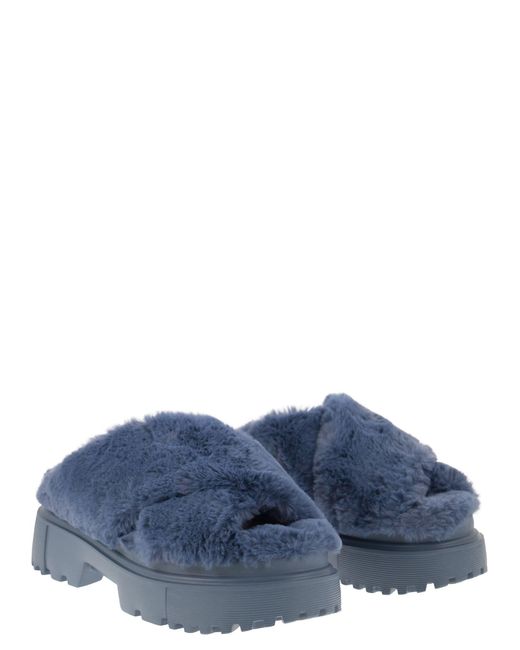 Hogan Blue Faux Fur Sandal