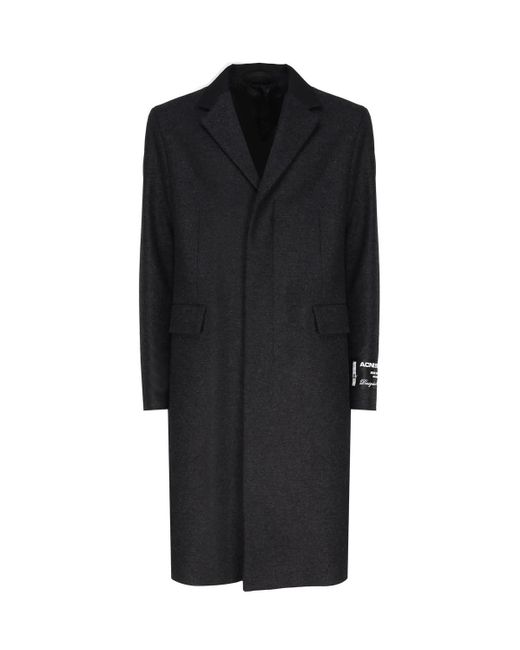 Acne Black Single-breasted Coat In Wool Blend for men
