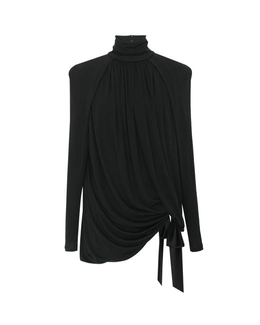 Saint Laurent Black Draped Satin Mini Dress