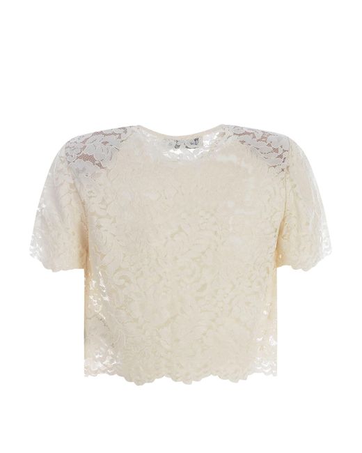 Self-Portrait Natural Lace Cropped Top