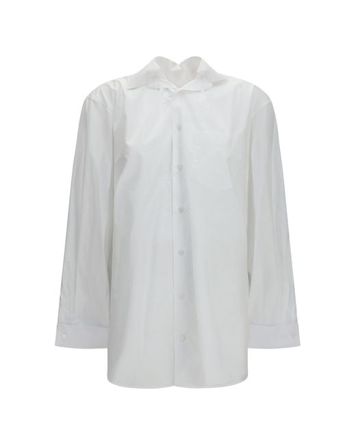 ALAINPAUL White Shirt With Elasticated Collar Cotton