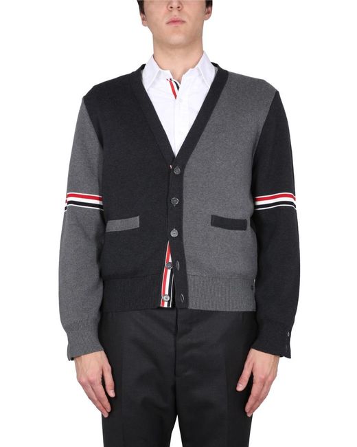 Thom Browne Black V-Neck Cardigan Cotton Jumpers for men