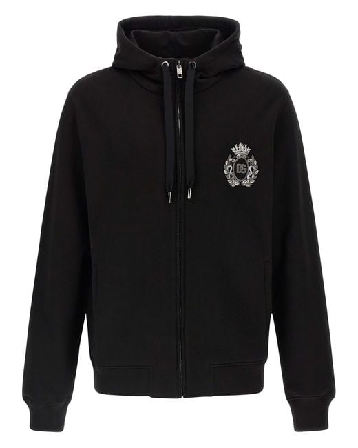 Dolce & Gabbana Black Heraldic Patch Hoodie Sweatshirt for men