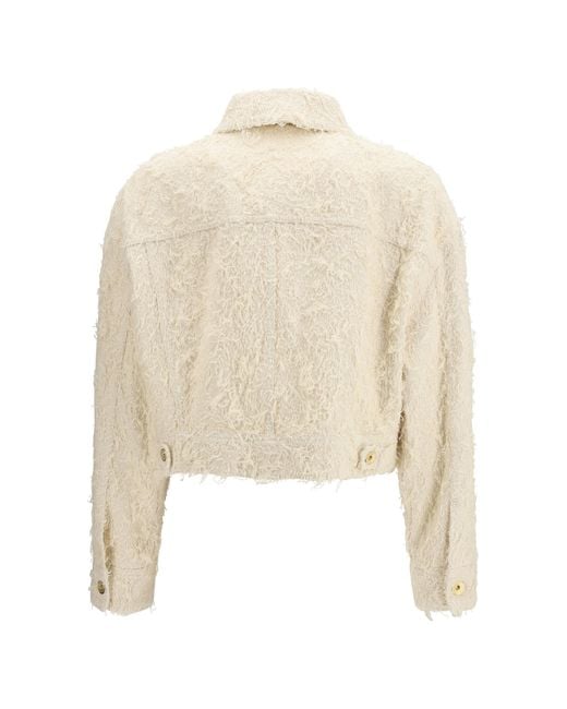 Brunello Cucinelli White Fuzzy Dyed Denim Outerwear Jacket With Monili