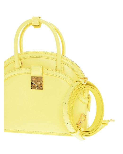 MCM Yellow Anna Logo Plaque Tote Bag