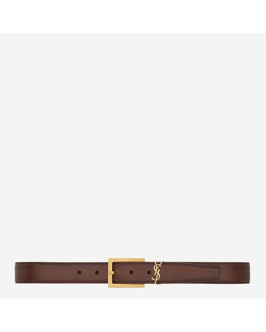 Saint Laurent Brown Leather Belt Cassandre