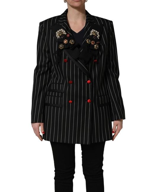 Dolce & Gabbana Black Stripe Double-Breasted Blazer Jacket Clothing