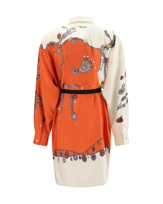 Versace Orange Printed Silk Shirt Mini Dress