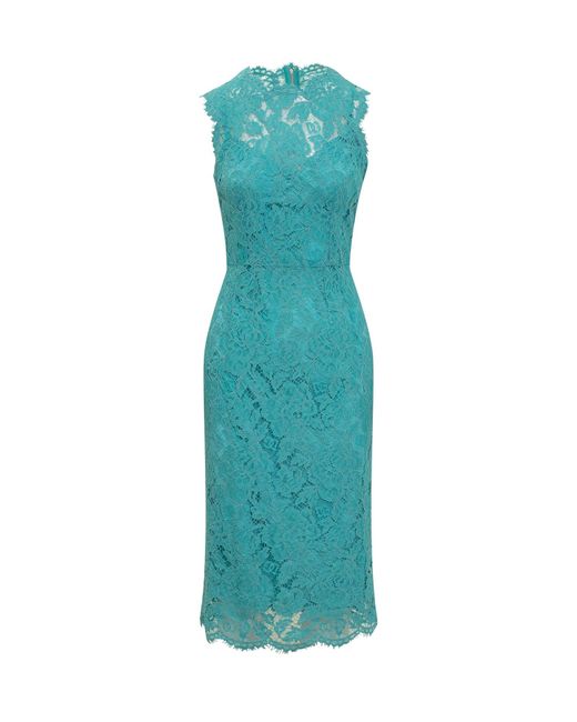 Dolce & Gabbana Blue Floral Cordonetto Lace Sheath Dress