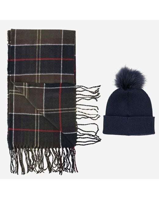 Barbour Red Scarf And Hat Set