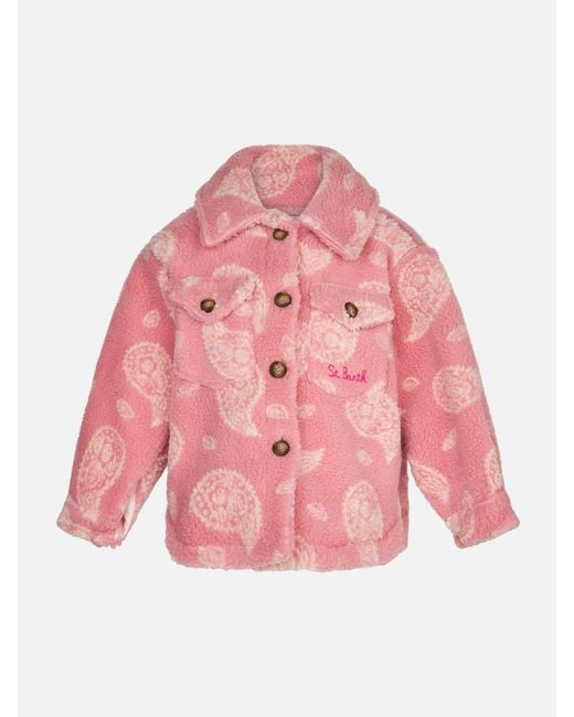 Mc2 Saint Barth Pink Girl Sherpa Overshirt With Paisley Print Jacket