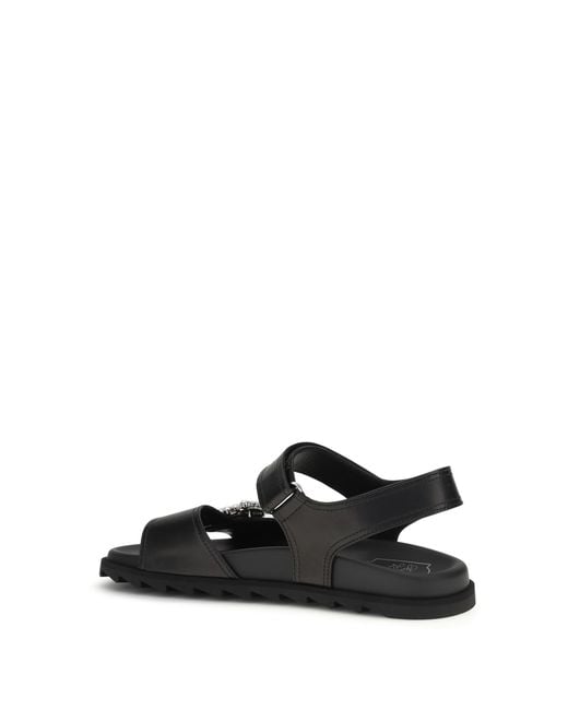 Roger Vivier Black Leather Sandals With Crystal Buckle
