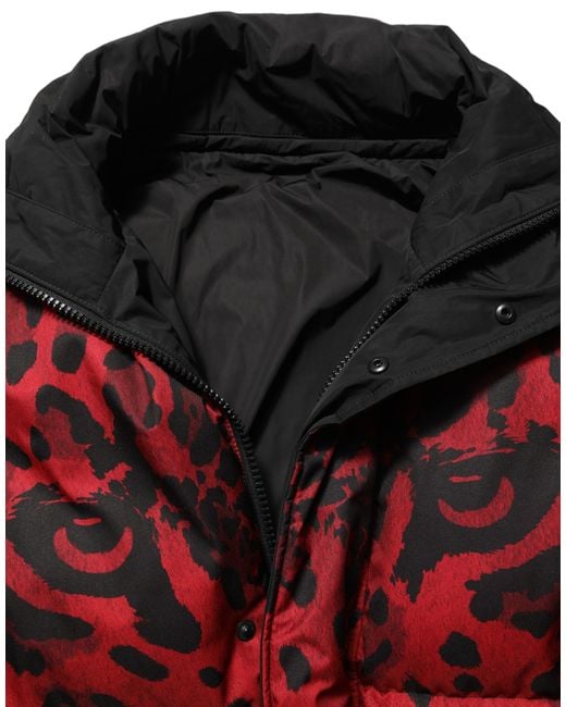Dolce & Gabbana Black Reversible Animal Print Puffer Coat Jacket Polyester Clothing for men
