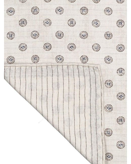 Brunello Cucinelli White Geometric-Printed Finished Edge Pocket Square for men