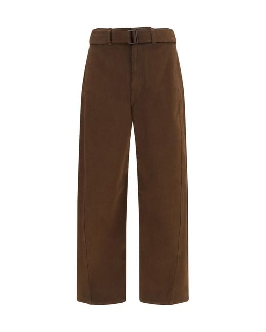 Lemaire Brown Heavy Dyed Twill Belted Pants Cotton for men