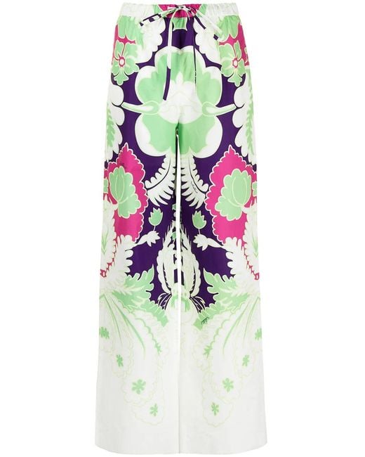 Valentino White Printed Wide-Leg Trousers