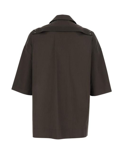 Rick Owens Black 'Magnum' Bowling Shirt With Cuban Collar And Short Wide Sleeves for men