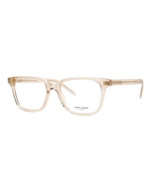 Saint Laurent Metallic Eyeglasses Rectangle Full Rim, Transparent Nude Frame And Ar Lens Slm110007