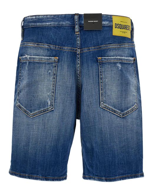 DSquared² 'marine' Blue Bermuda Shorts With Logo Patch In Stretch Cotton Denim Man for men