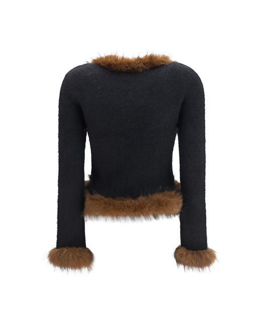 Self-Portrait Black Knit And Faux Fur Cardigan