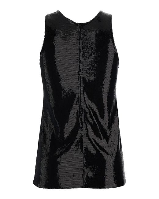 Totême Black Top With Round Neck, Sequin Polyester Tops