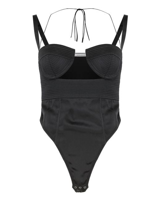 Anna October Black Satin Body With Adjustable Straps Polyester Tops