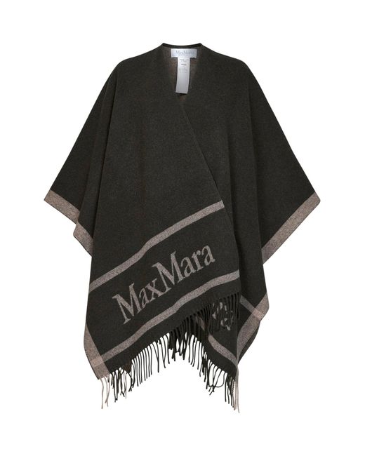 Max Mara Black Poncho Hilde Wool Capes