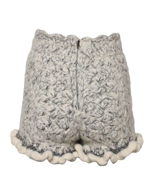 Dolce & Gabbana Gray Metallic Bouclé Knit Cashmere Ruffled Shorts