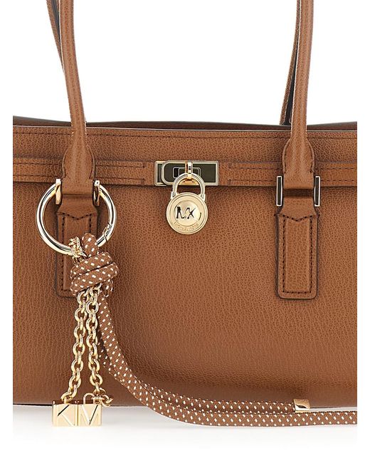 MICHAEL Michael Kors 'hamilton Moderne Small' Brown Shoulder Bag With Padlock On The Front And Ring With Pendants In Leather Woman