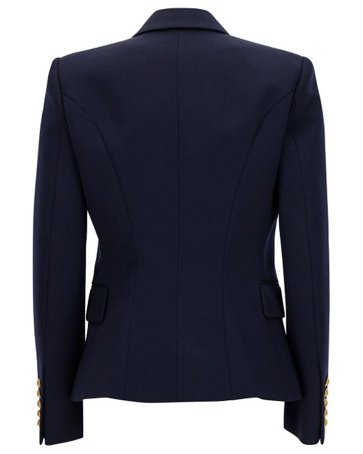 Balmain Blue Double-Breasted Jacket With Jewel Buttons
