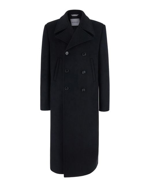 Balenciaga Black Coat Double-Breasted Cotton for men