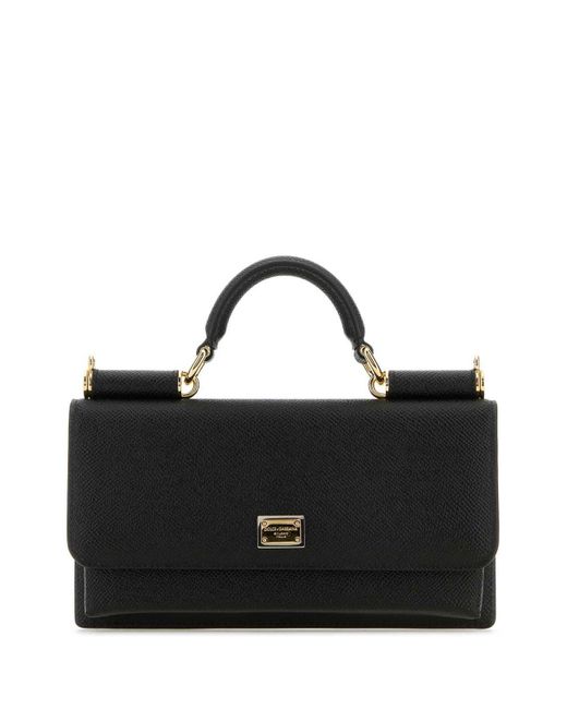 Dolce & Gabbana Logo Plaque Foldover Top Clutch Bag in Black Dolce & Gabbana Logo Plaque Foldover Top Clutch Bag in Black