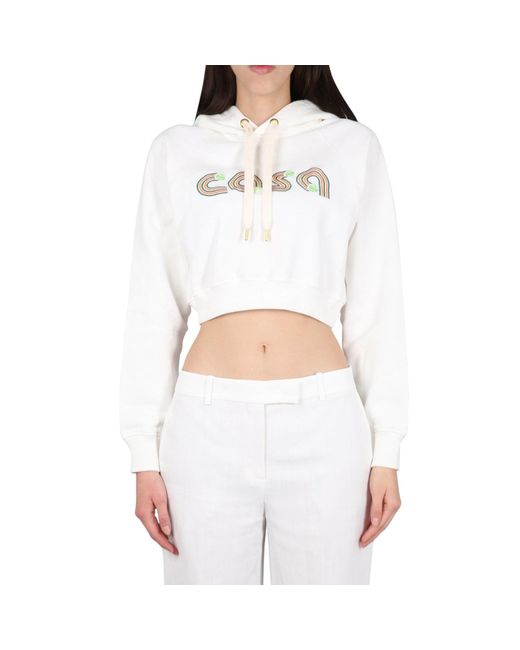 Casablancabrand Gray Cropped Logo Hoodie Sweatshirt