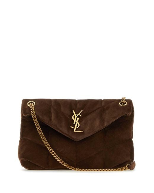 Saint Laurent Brown Chocolate Suede Small Puffer Shoulder Bag