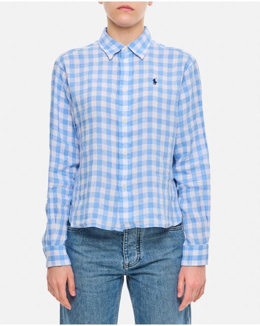 Polo Ralph Lauren Blue Linen Crop Shirt