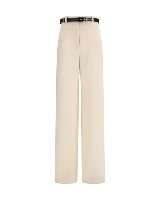 Max Mara White Elegant Pants With Belt Triacetate; Polyester