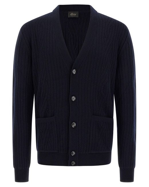 Brioni Blue Ribbed And Braid Cardigan for men