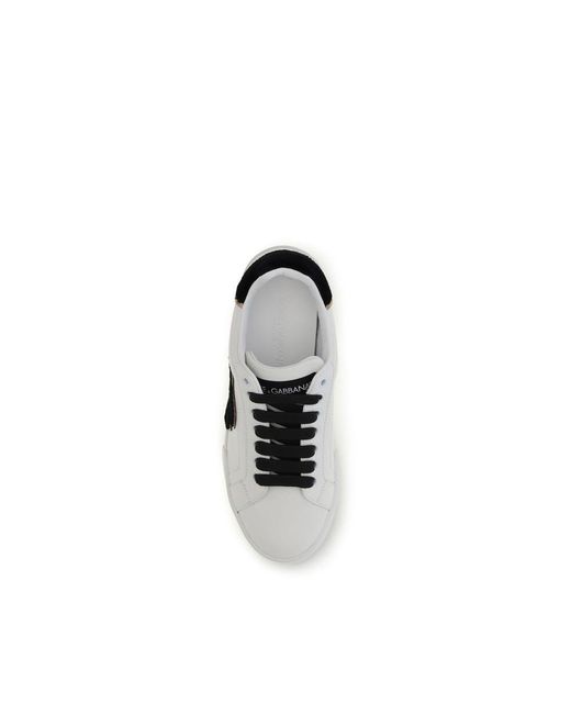 Dolce & Gabbana White Calf Leather Bos Taurus Low Top Sneakers