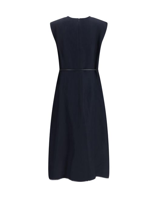 Fabiana Filippi Blue V-Neck Belted Dress Viscose; Linen Long