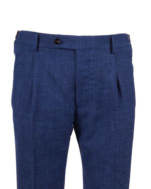 Berwich Blue Retrolong Pants Virgin Wool Silk Linen for men