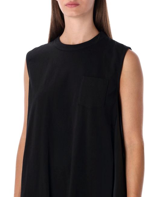 Sacai Black Short Dress With Contrasting Pleated Back