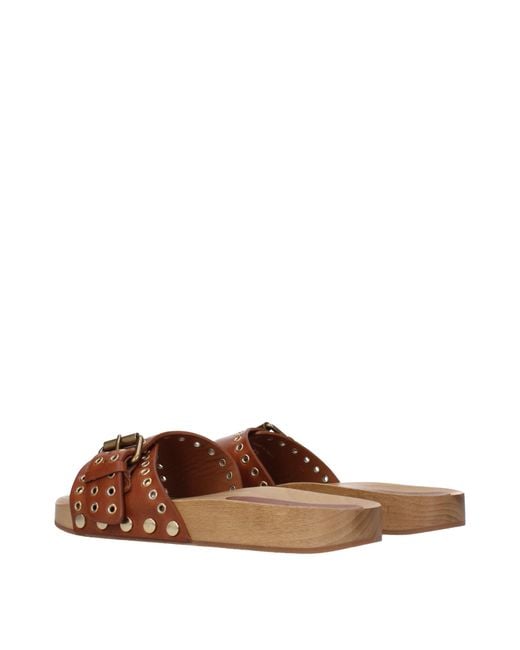 Isabel Marant Brown Studded Leather Slide Sandal