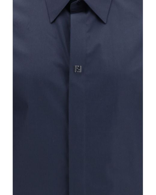 Fendi Blue Shirt With Ff Detail Cotton for men
