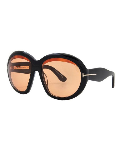 Tom Ford Brown Sunglasses Oval Full Rim, Shiny Frame And Lens Ft119301E