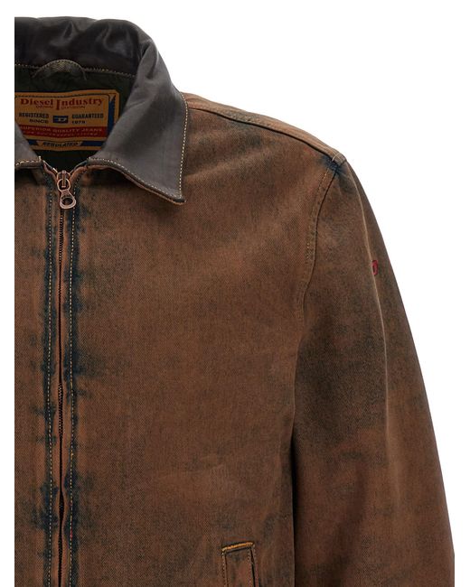DIESEL Brown Padded Blouson In Coated Denim for men