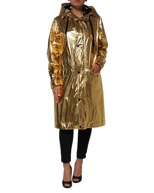 Dolce & Gabbana Natural Gold Hooded Long Sleeves Trench Coat Jacket