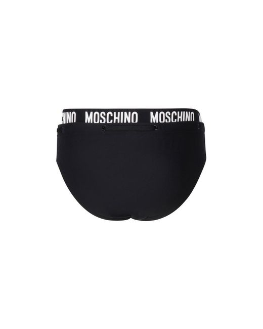 Moschino Black Logo Waistband Drawstring Swim Briefs for men