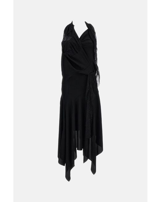 Junya Watanabe Black Fluid Fabric Lace Insert Maxi Dress